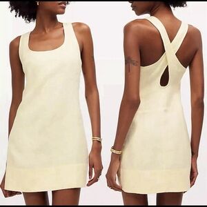 NWT MADEWELL Mini Dress Women 00 Yellow Linen Cross Back A-Line Broken Zipper